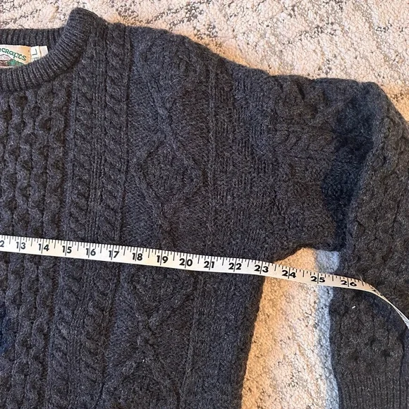 Men's Classic Cable Aran Irish Fisherman Knit Sweater - charcoal - Picture 7 of 7